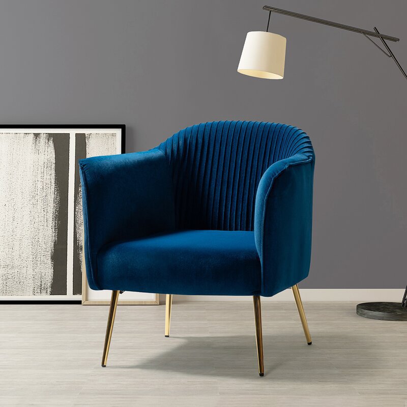 Contemporary Scandinavian Velvet Iron Sponge Striped Square Accent Chair Backrest Armrest For Living Room