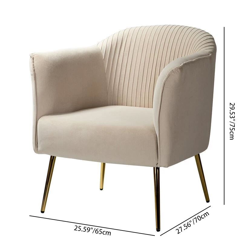 Contemporary Scandinavian Velvet Iron Sponge Striped Square Accent Chair Backrest Armrest For Living Room
