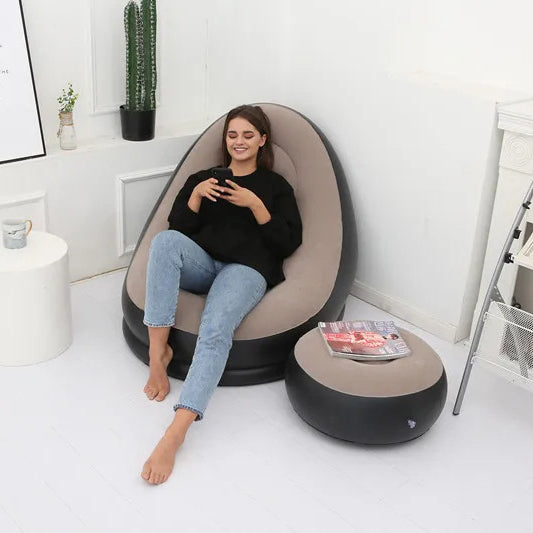 Contemporary Creative Velvet PVC Round Egg-Shape Inflatable Sofa Backrest Footrest For Bedroom