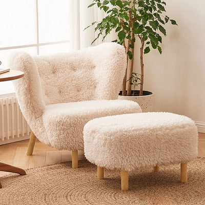 Contemporary Nordic Lambswool Corduroy Plush Wood Curved Accent Chair Backrest Footrest For Living Room