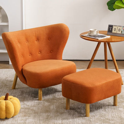 Contemporary Nordic Lambswool Corduroy Plush Wood Curved Accent Chair Backrest Footrest For Living Room