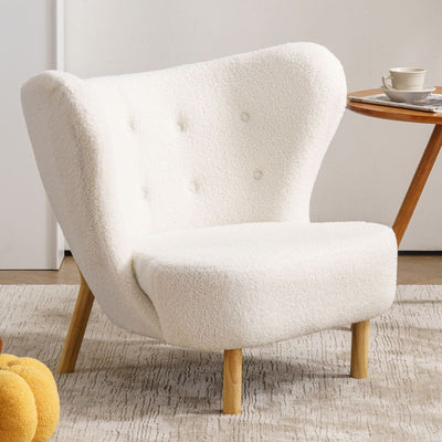 Contemporary Nordic Lambswool Corduroy Plush Wood Curved Accent Chair Backrest Footrest For Living Room
