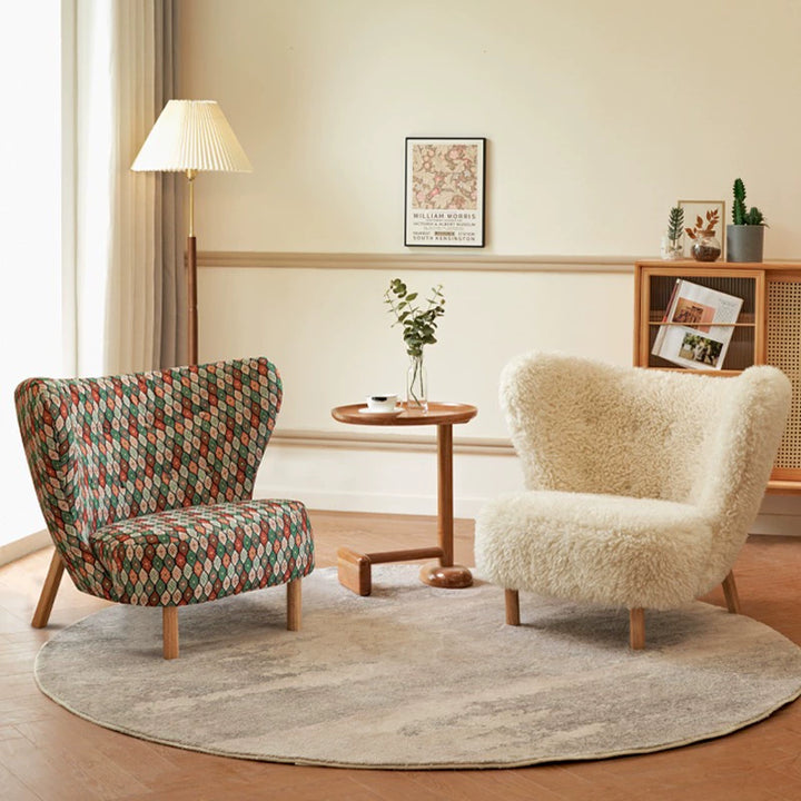Contemporary Nordic Sherpa Fabric Corduroy Plush Wood Curved Accent Chair Backrest Footrest For Living Room