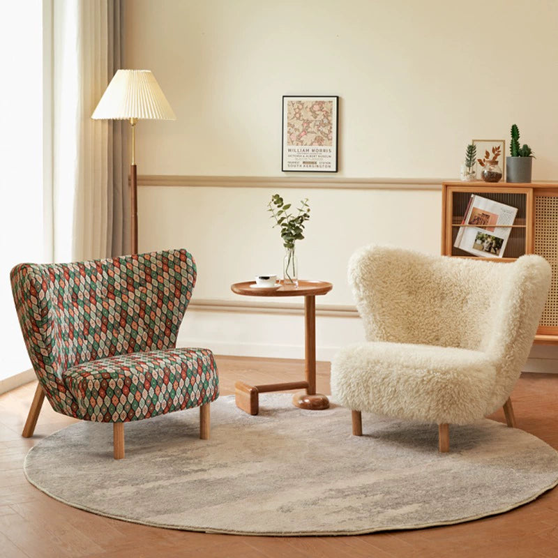 Contemporary Nordic Lambswool Corduroy Plush Wood Curved Accent Chair Backrest Footrest For Living Room