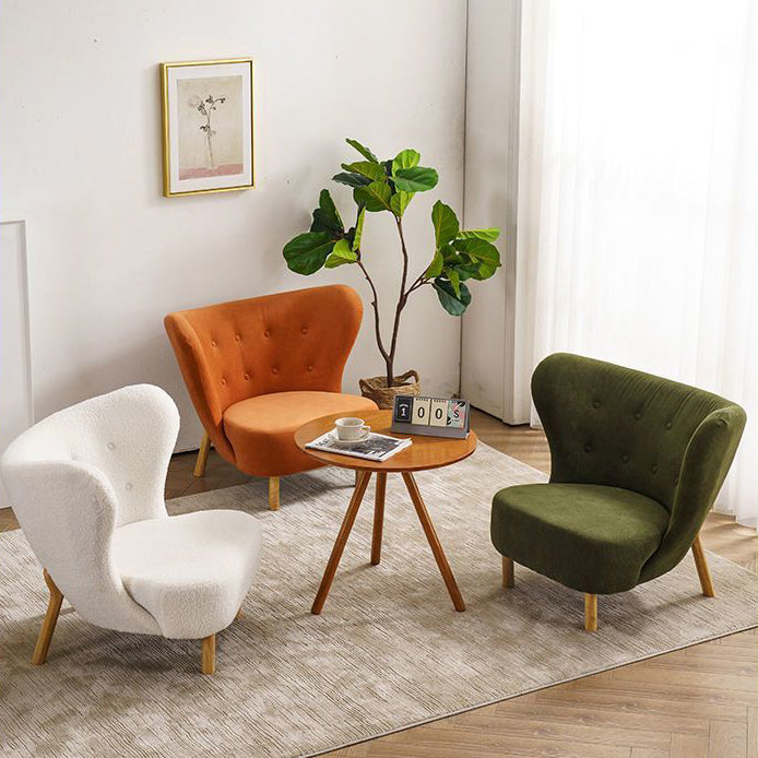 Contemporary Nordic Lambswool Corduroy Plush Wood Curved Accent Chair Backrest Footrest For Living Room