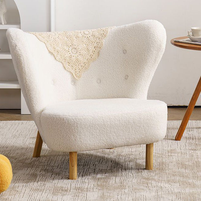 Contemporary Nordic Lambswool Corduroy Plush Wood Curved Accent Chair Backrest Footrest For Living Room