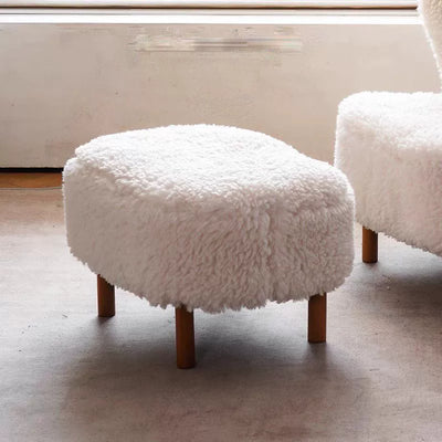 Contemporary Nordic Lambswool Corduroy Plush Wood Curved Accent Chair Backrest Footrest For Living Room
