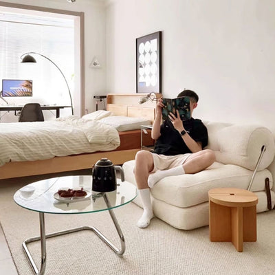 Modern Simplicity Velvet Leather Stainless Steel Sponge Square Tofu Foldable Lazy Sofa Backrest For Bedroom