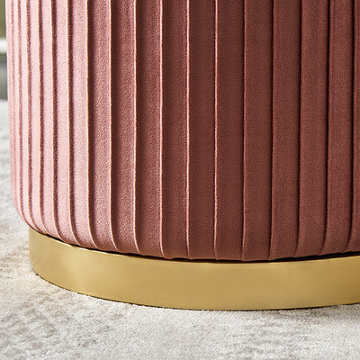 Contemporary Scandinavian Velvet Wood Stainless Steel Sponge Round Striped Vanity Stool Backless For Bedroom