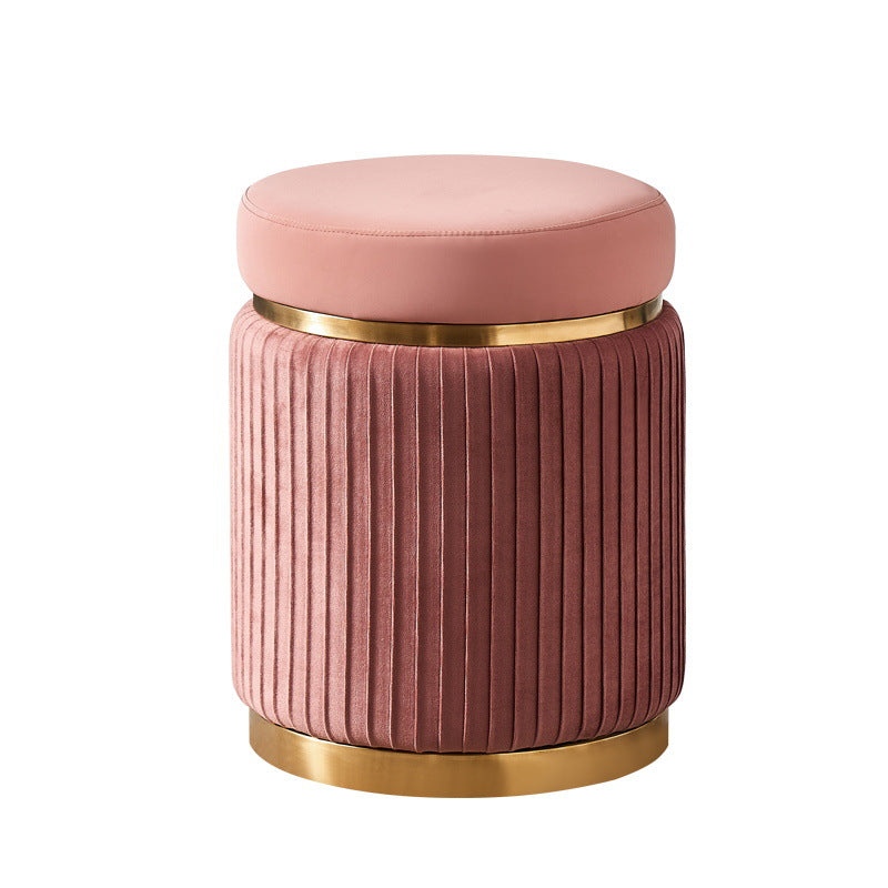 Contemporary Scandinavian Velvet Wood Stainless Steel Sponge Round Striped Vanity Stool Backless For Bedroom