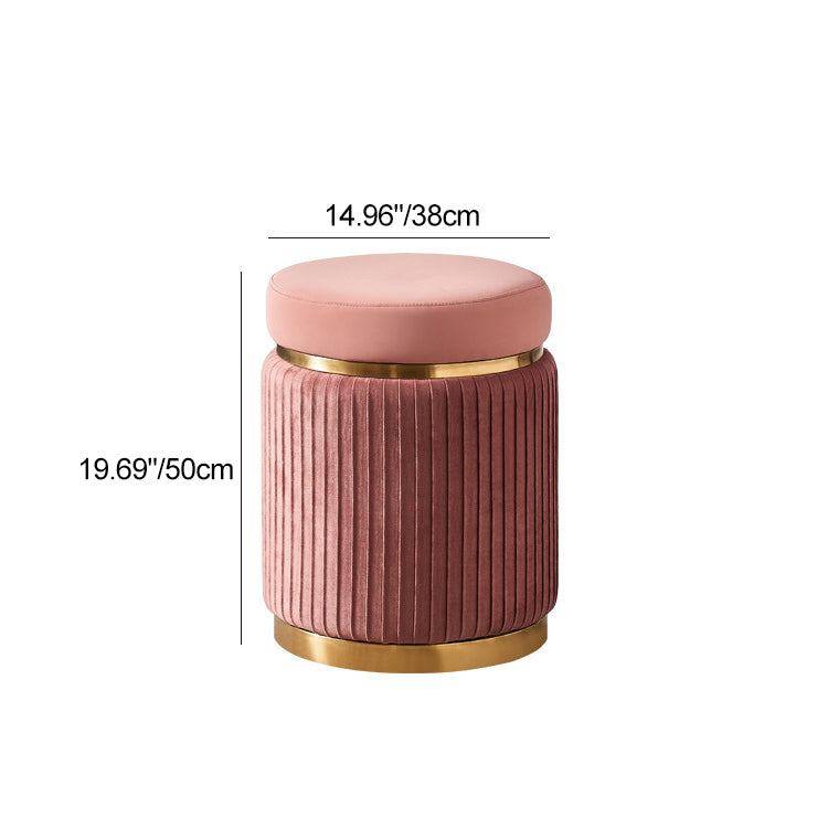 Contemporary Scandinavian Velvet Wood Stainless Steel Sponge Round Striped Vanity Stool Backless For Bedroom