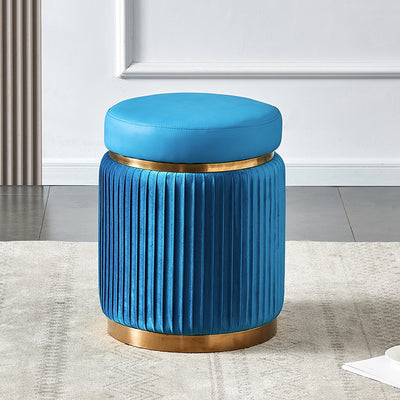 Contemporary Scandinavian Velvet Wood Stainless Steel Sponge Round Striped Vanity Stool Backless For Bedroom