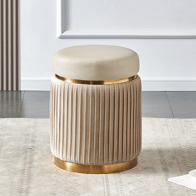 Contemporary Scandinavian Velvet Wood Stainless Steel Sponge Round Striped Vanity Stool Backless For Bedroom
