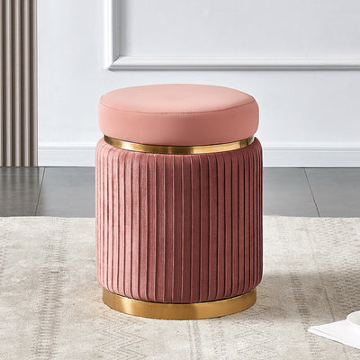 Contemporary Scandinavian Velvet Wood Stainless Steel Sponge Round Striped Vanity Stool Backless For Bedroom