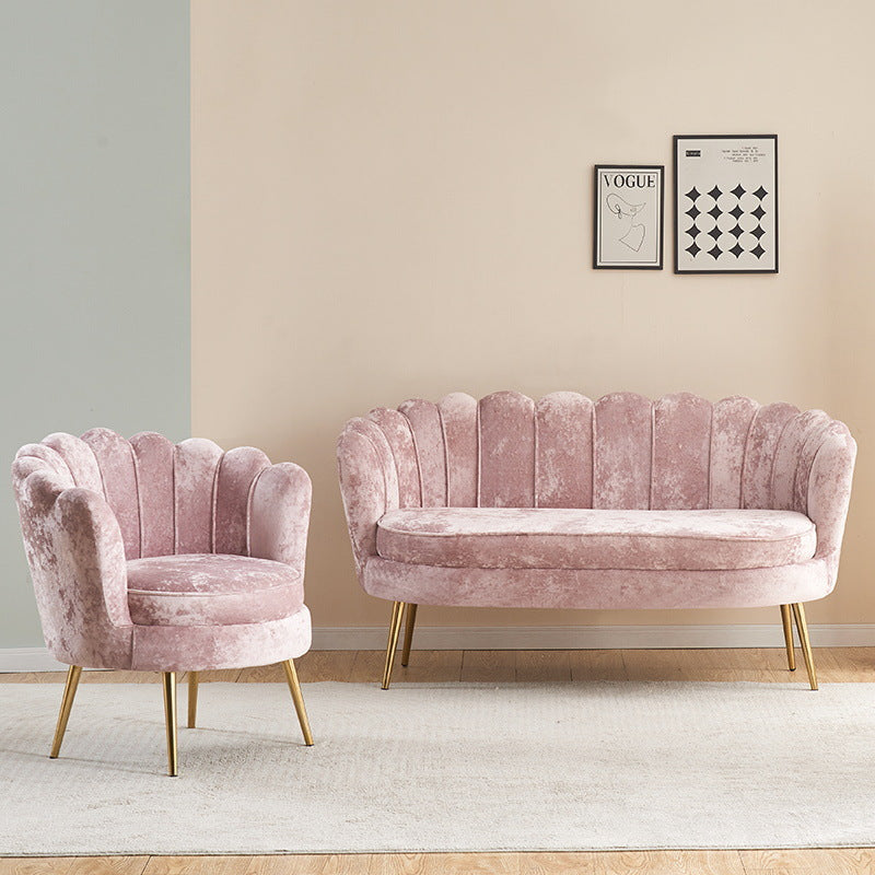 Contemporain Scandinave Velours Bois Éponge Métal Rond Ovale Pétale Canapé Dossier Accoudoir Pour Salon 