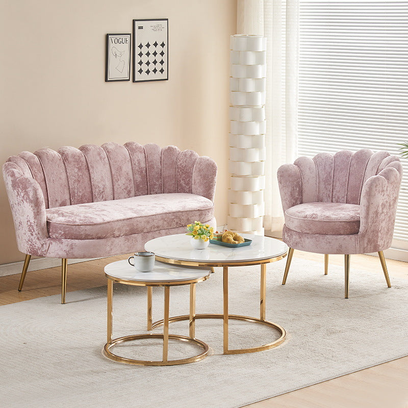 Contemporain Scandinave Velours Bois Éponge Métal Rond Ovale Pétale Canapé Dossier Accoudoir Pour Salon 
