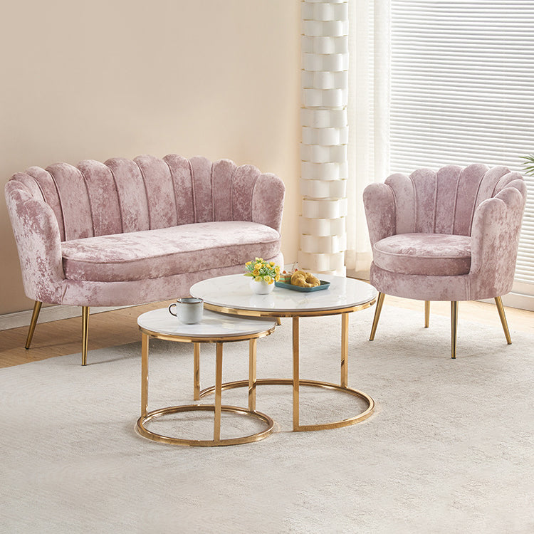 Contemporain Scandinave Velours Bois Éponge Métal Rond Ovale Pétale Canapé Dossier Accoudoir Pour Salon 
