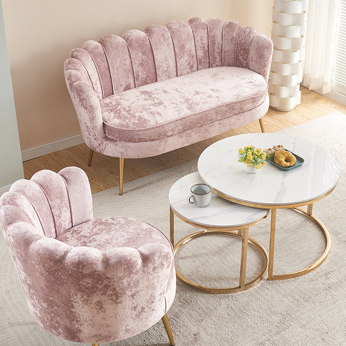 Contemporain Scandinave Velours Bois Éponge Métal Rond Ovale Pétale Canapé Dossier Accoudoir Pour Salon 