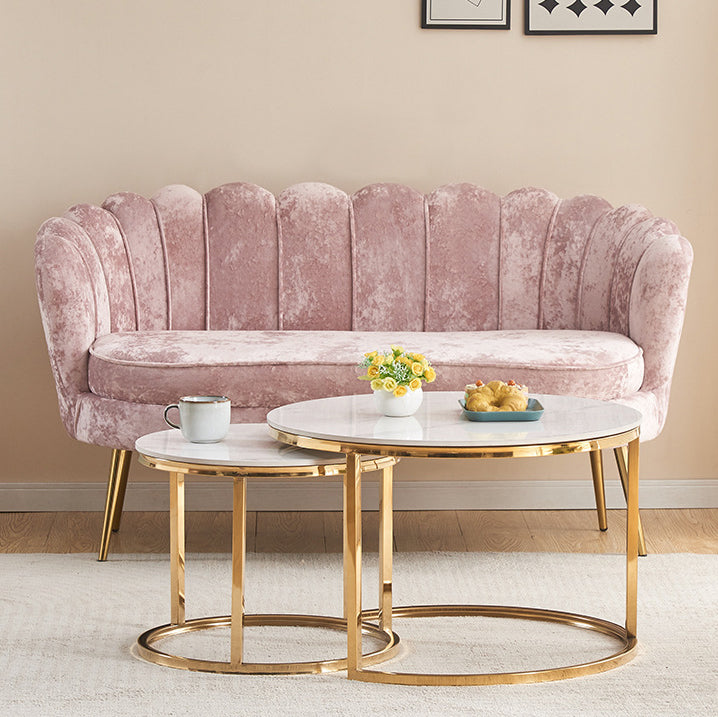 Contemporain Scandinave Velours Bois Éponge Métal Rond Ovale Pétale Canapé Dossier Accoudoir Pour Salon 