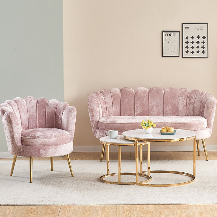 Contemporain Scandinave Velours Bois Éponge Métal Rond Ovale Pétale Canapé Dossier Accoudoir Pour Salon 