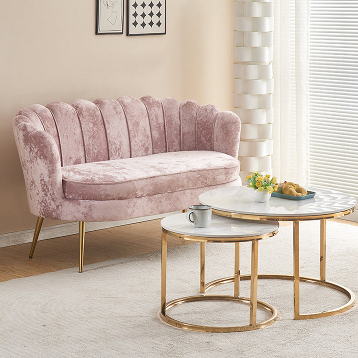 Contemporain Scandinave Velours Bois Éponge Métal Rond Ovale Pétale Canapé Dossier Accoudoir Pour Salon 