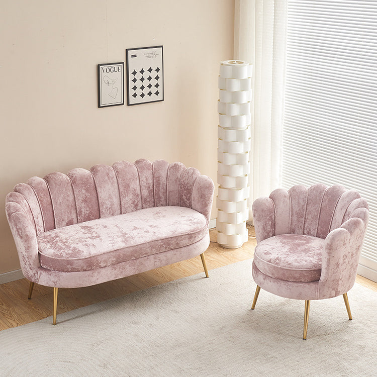 Contemporain Scandinave Velours Bois Éponge Métal Rond Ovale Pétale Canapé Dossier Accoudoir Pour Salon 