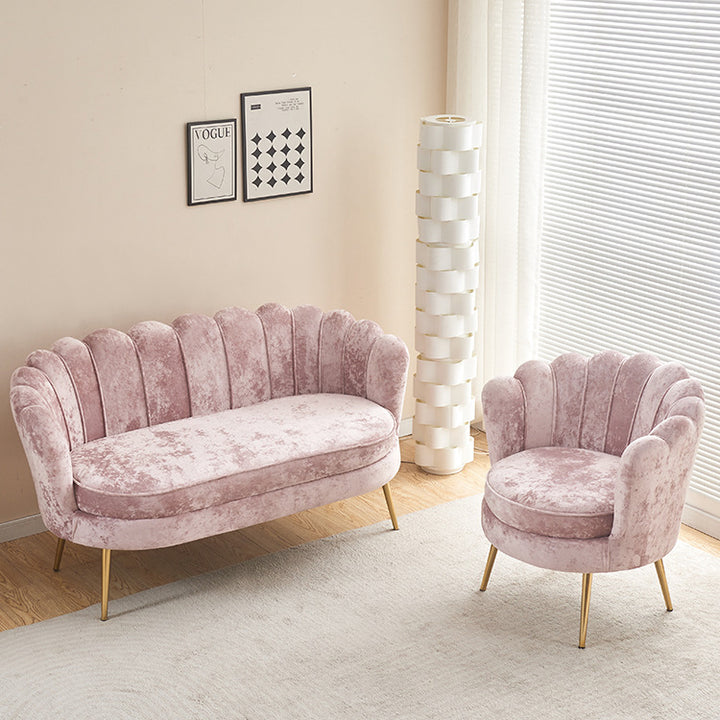 Contemporary Scandinavian Velvet Wood Sponge Metal Round Oval Petal Sofa Backrest Armrest For Living Room