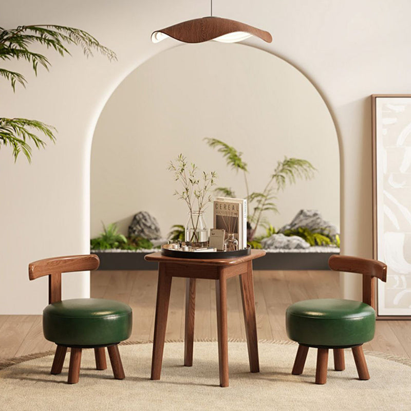 Contemporary Retro Oil-waxed Leather Wood Sponge Round Low Stool Swivel Backrest For Living Room