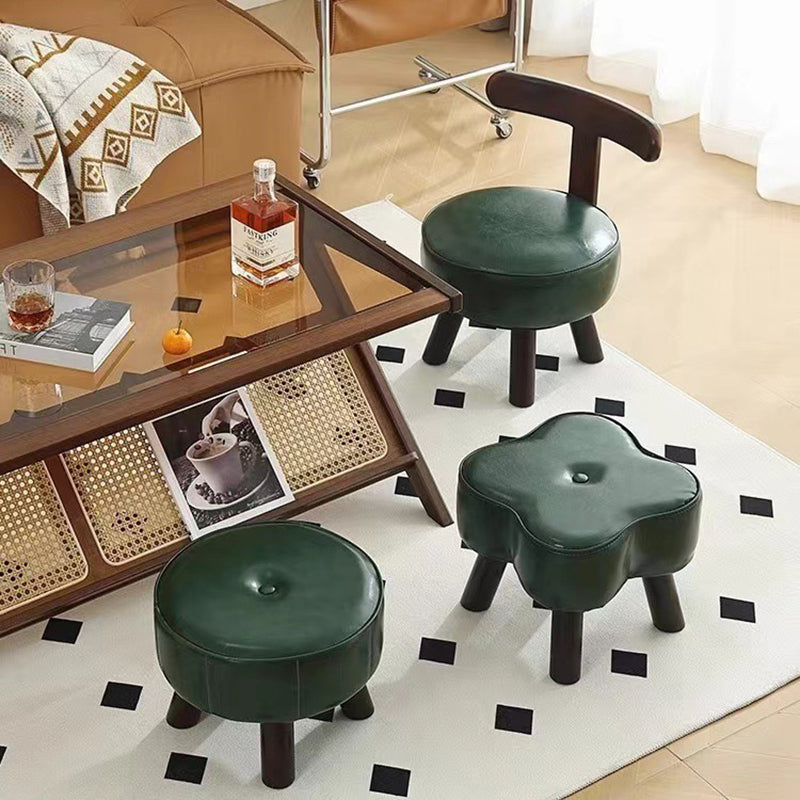 Contemporary Retro Oil-waxed Leather Wood Sponge Round Low Stool Swivel Backrest For Living Room