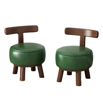 Contemporary Retro Oil-waxed Leather Wood Sponge Round Low Stool Swivel Backrest For Living Room