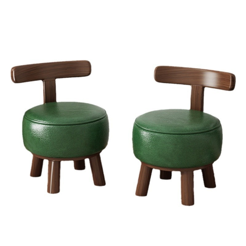 Contemporary Retro Oil-waxed Leather Wood Sponge Round Low Stool Swivel Backrest For Living Room
