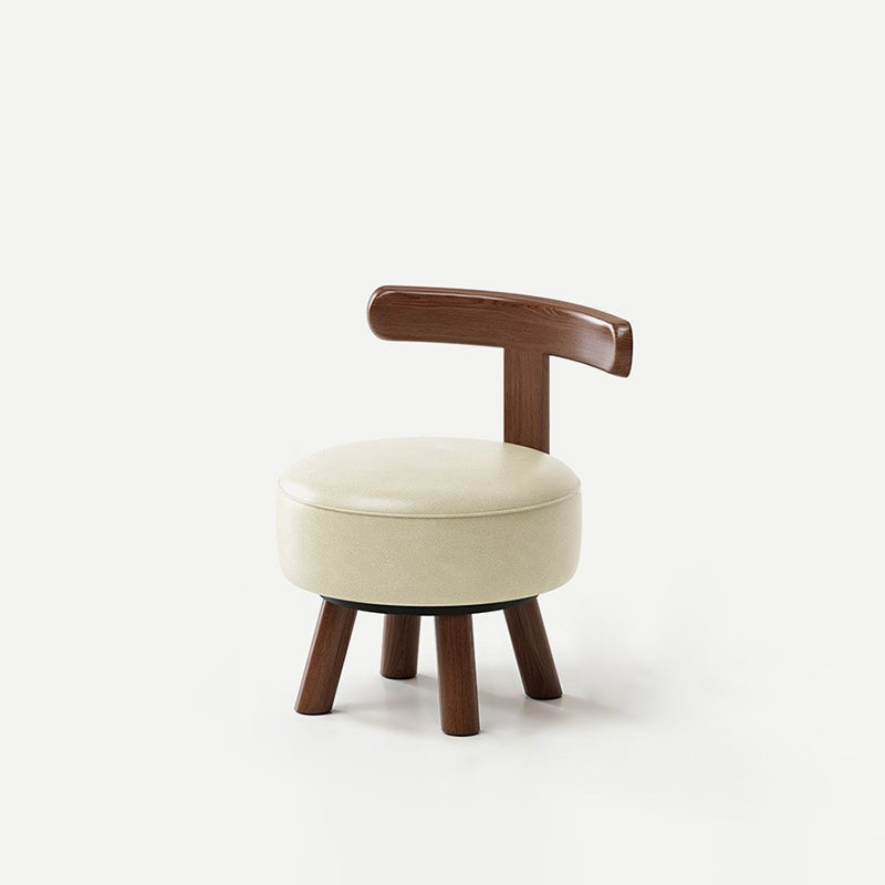 Contemporary Retro Oil-waxed Leather Wood Sponge Round Low Stool Swivel Backrest For Living Room