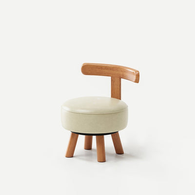 Contemporary Retro Oil-waxed Leather Wood Sponge Round Low Stool Swivel Backrest For Living Room