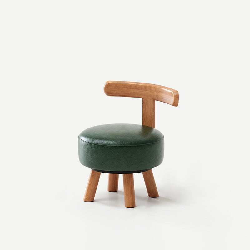Contemporary Retro Oil-waxed Leather Wood Sponge Round Low Stool Swivel Backrest For Living Room