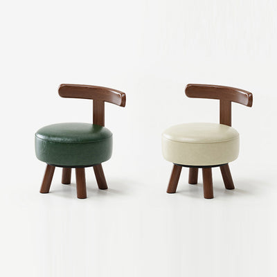 Contemporary Retro Oil-waxed Leather Wood Sponge Round Low Stool Swivel Backrest For Living Room