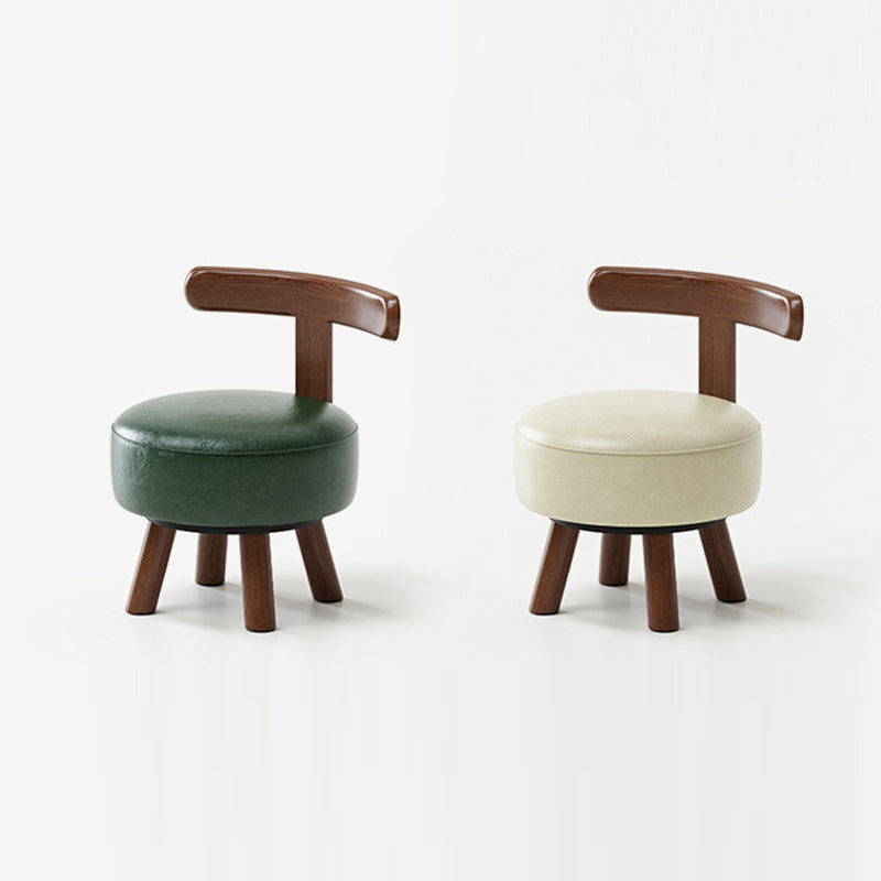 Contemporary Retro Oil-waxed Leather Wood Sponge Round Low Stool Swivel Backrest For Living Room