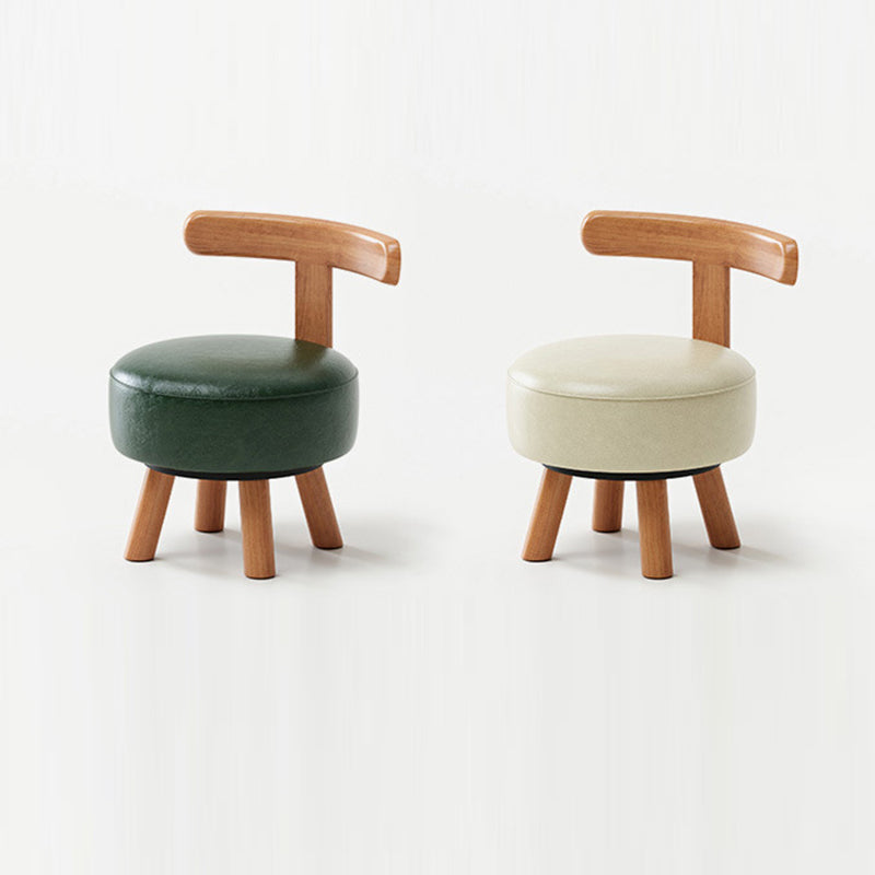 Contemporary Retro Oil-waxed Leather Wood Sponge Round Low Stool Swivel Backrest For Living Room