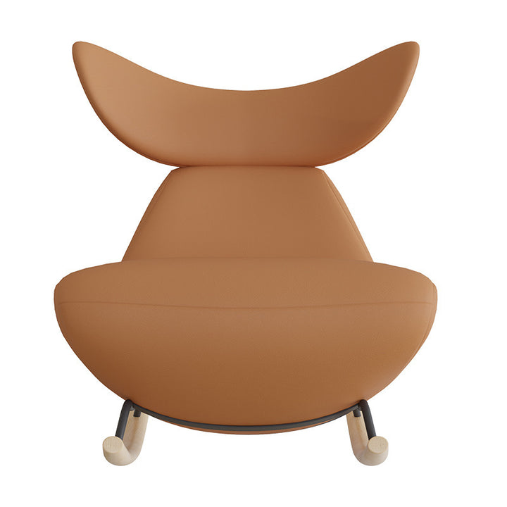 Moderner nordischer Schaukelstuhl aus Sherpa-Stoff, Holz und Schaumstoff im Wal-Design mit Fußstütze und Rückenlehne für das Wohnzimmer 