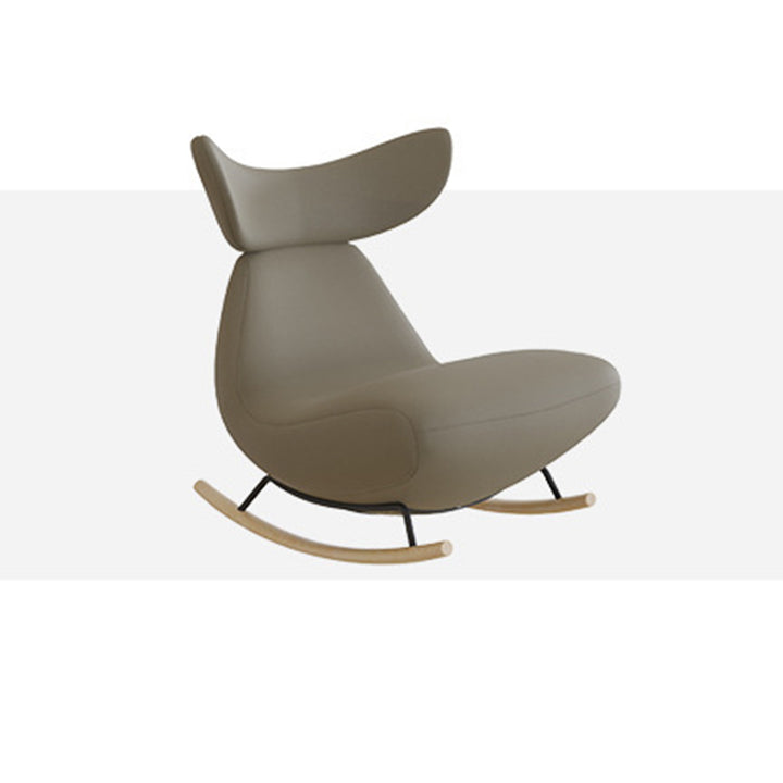 Moderner nordischer Schaukelstuhl aus Sherpa-Stoff, Holz und Schaumstoff im Wal-Design mit Fußstütze und Rückenlehne für das Wohnzimmer 