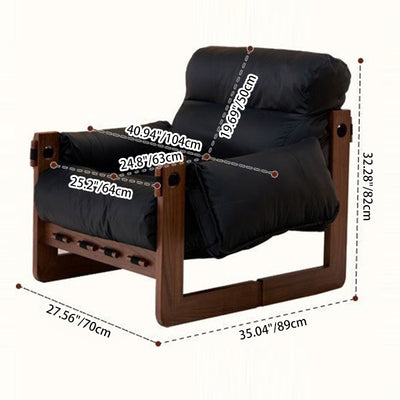 Contemporary Retro Leather Ash Wood Cotton Down Square Accent Chair Backrest Armrest For Living Room