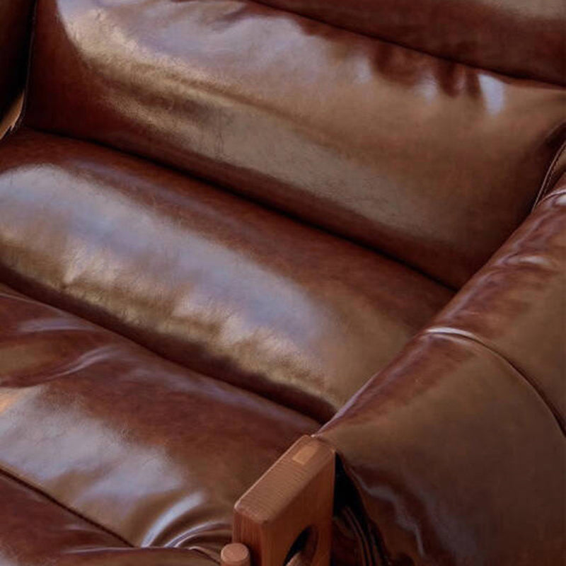 Contemporary Retro Leather Ash Wood Cotton Down Square Accent Chair Backrest Armrest For Living Room