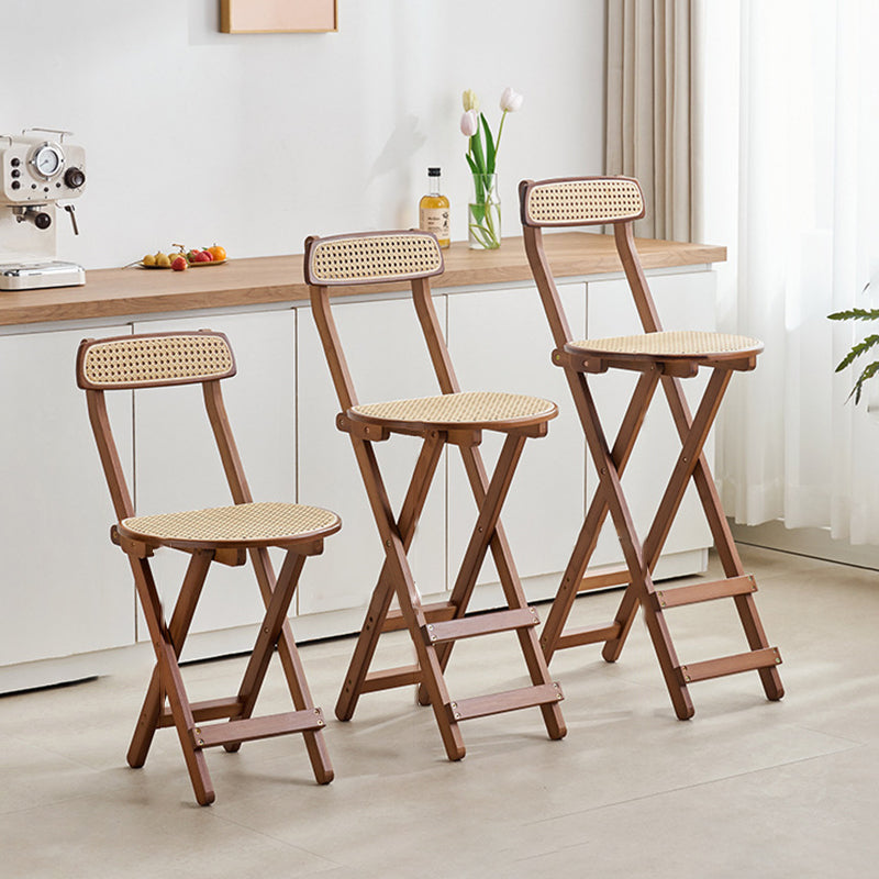 Traditional Japanese Weaving Resin Bamboo Oval Foldable Bar Stool Backrest Footrest For Kitchen