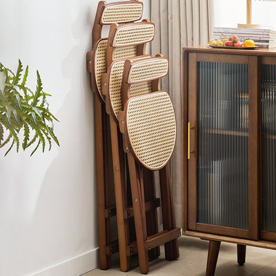 Traditional Japanese Weaving Resin Bamboo Oval Foldable Bar Stool Backrest Footrest For Kitchen