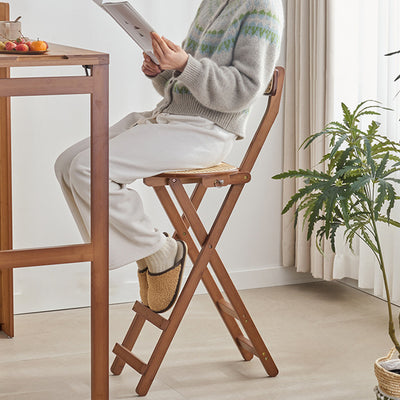 Traditional Japanese Weaving Resin Bamboo Oval Foldable Bar Stool Backrest Footrest For Kitchen