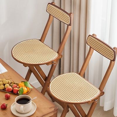 Traditional Japanese Weaving Resin Bamboo Oval Foldable Bar Stool Backrest Footrest For Kitchen