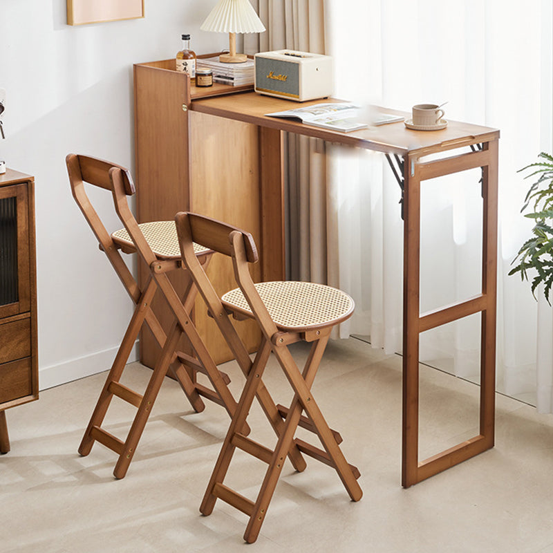 Traditional Japanese Weaving Resin Bamboo Oval Foldable Bar Stool Backrest Footrest For Kitchen