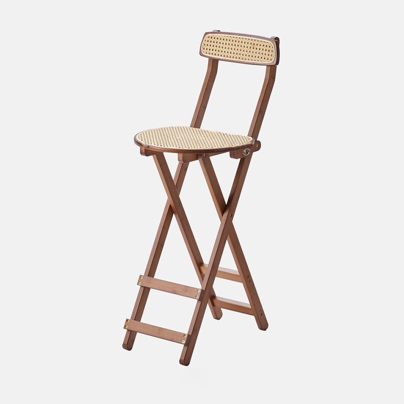 Traditional Japanese Weaving Resin Bamboo Oval Foldable Bar Stool Backrest Footrest For Kitchen