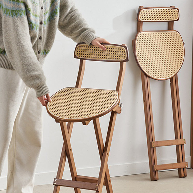 Traditional Japanese Weaving Resin Bamboo Oval Foldable Bar Stool Backrest Footrest For Kitchen