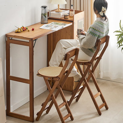 Traditional Japanese Weaving Resin Bamboo Oval Foldable Bar Stool Backrest Footrest For Kitchen