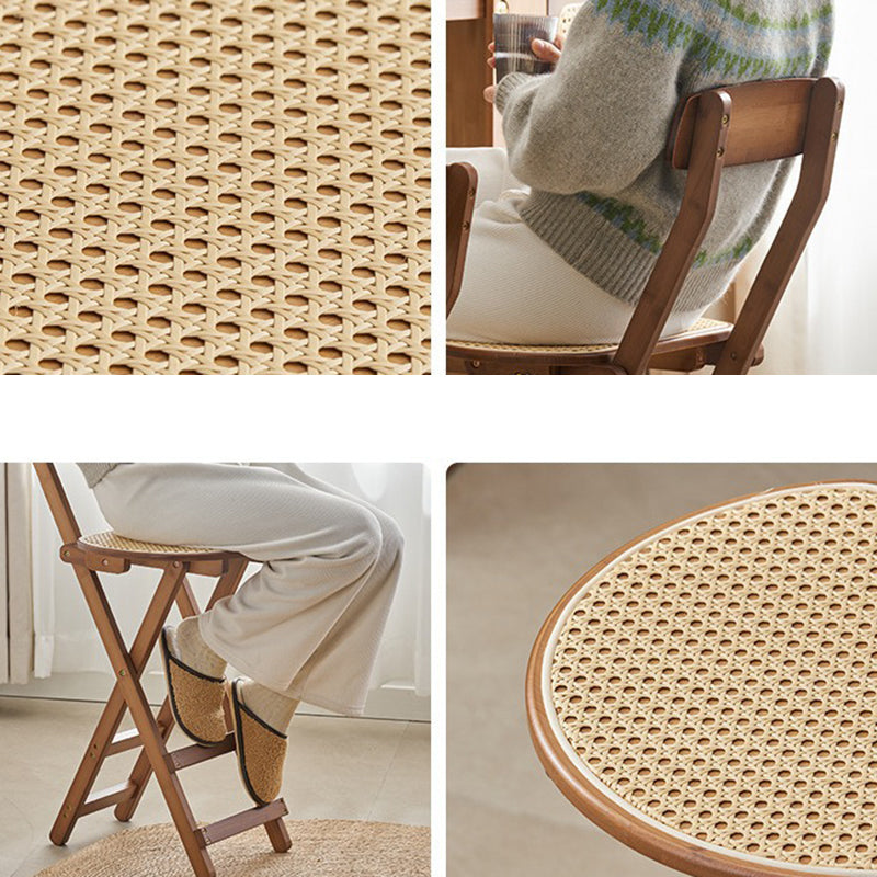 Traditional Japanese Weaving Resin Bamboo Oval Foldable Bar Stool Backrest Footrest For Kitchen